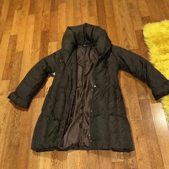 Coffee shop chocolate brown puffer down  jacket Sz L - Picture 15 of 16